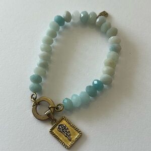Waxing Poetic Aqua Beaded Bracelet with Gold Charm